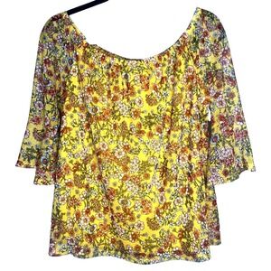 Expresso Floral Women's blouse size small Yellow‎ 3/4 Bell Sleeve bohemian flowy